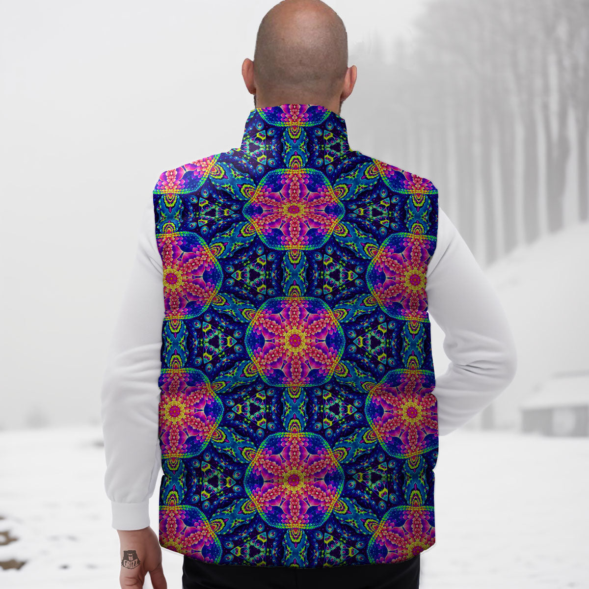 Kaleidoscope Psychedelic Print Pattern Down Vest-grizzshop