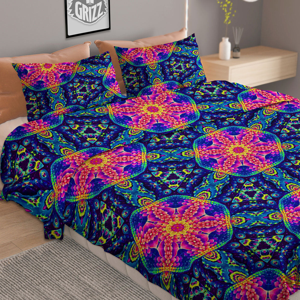 Kaleidoscope Sun Fire Print Duvet Cover Bedding Set