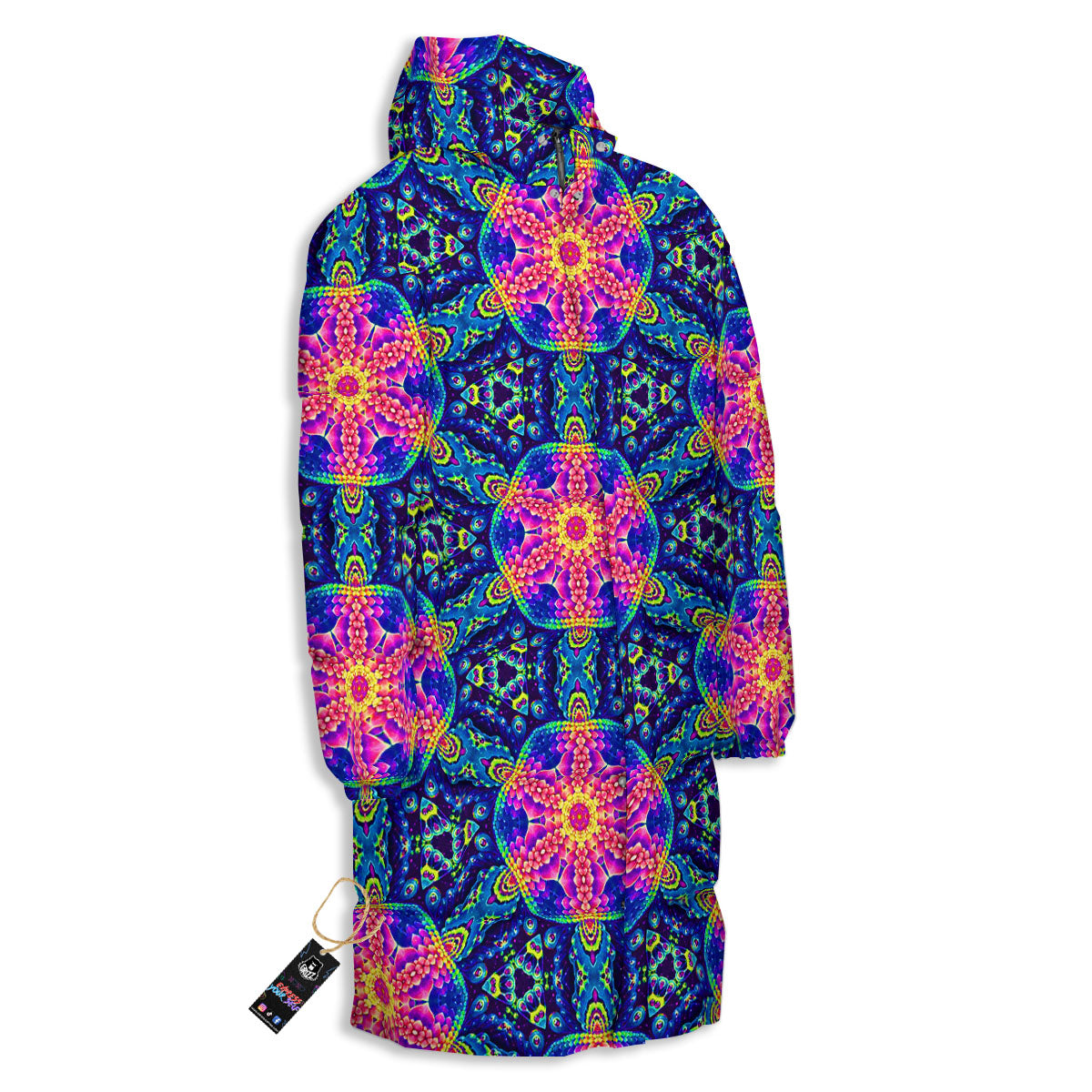 Kaleidoscope Psychedelic Print Pattern Long Down Jacket-grizzshop