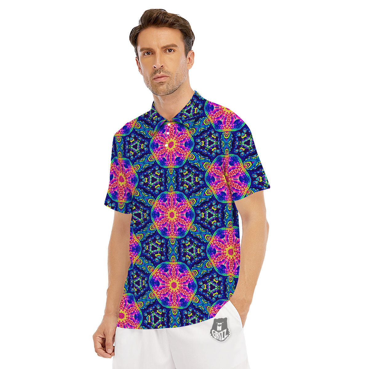 Kaleidoscope Psychedelic Print Pattern Men's Golf Shirts-grizzshop