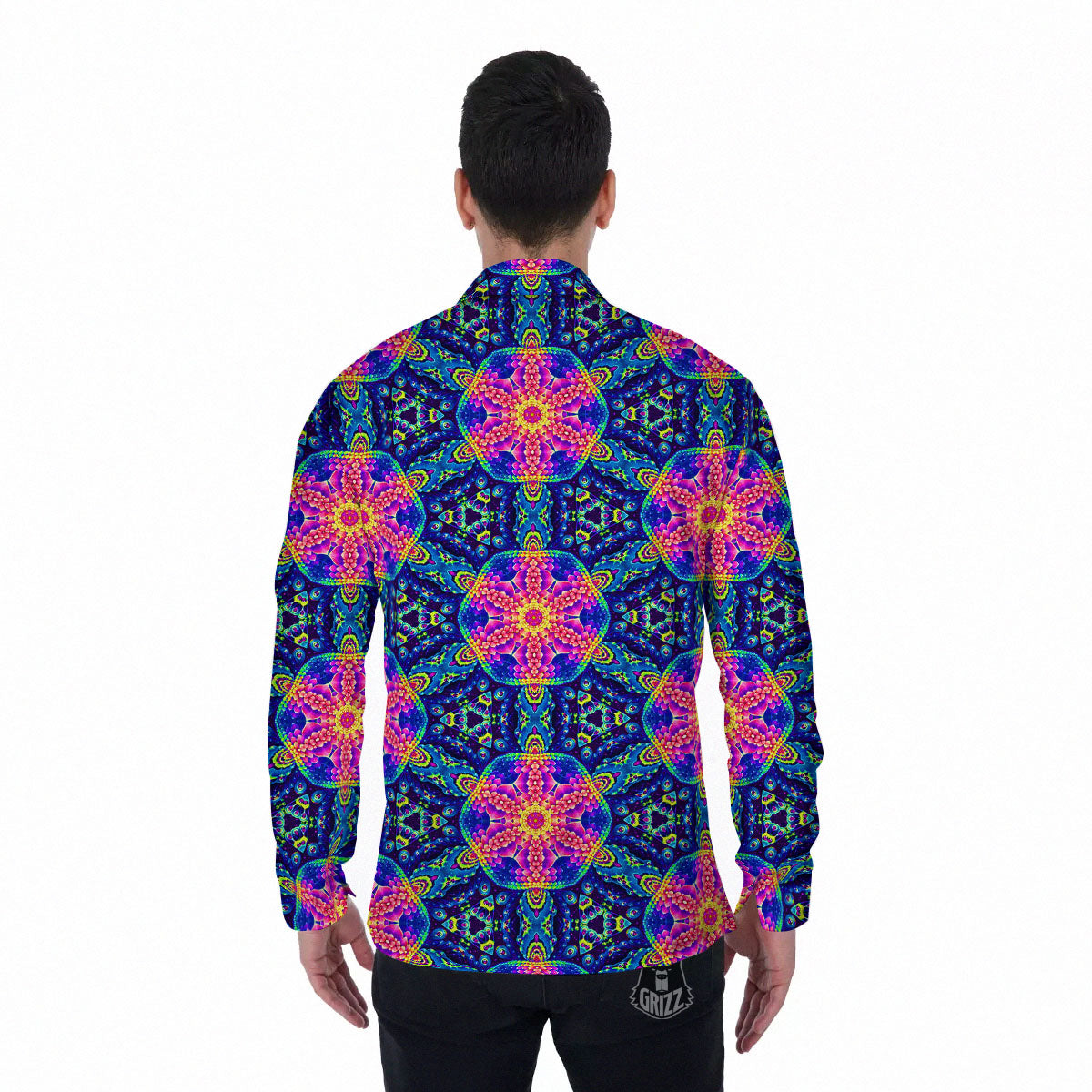 Kaleidoscope Psychedelic Print Pattern Men's Long Sleeve Shirts-grizzshop