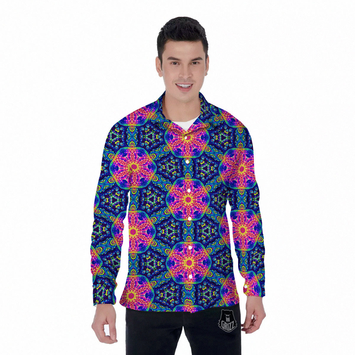 Kaleidoscope Psychedelic Print Pattern Men's Long Sleeve Shirts-grizzshop