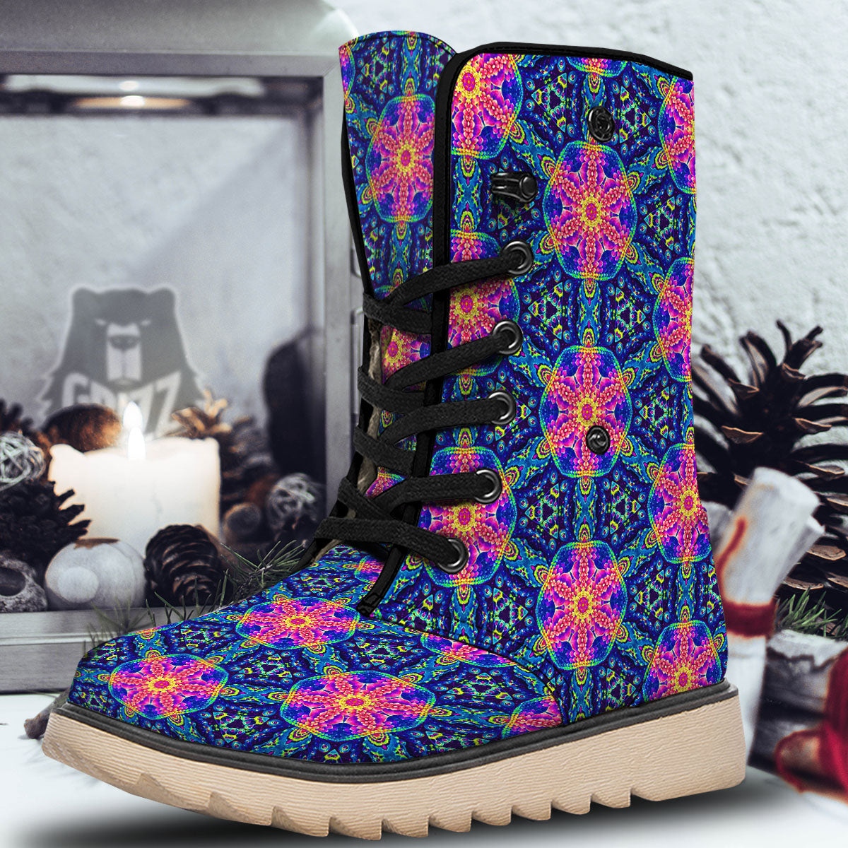 Kaleidoscope Psychedelic Print Pattern Snow Boots-grizzshop