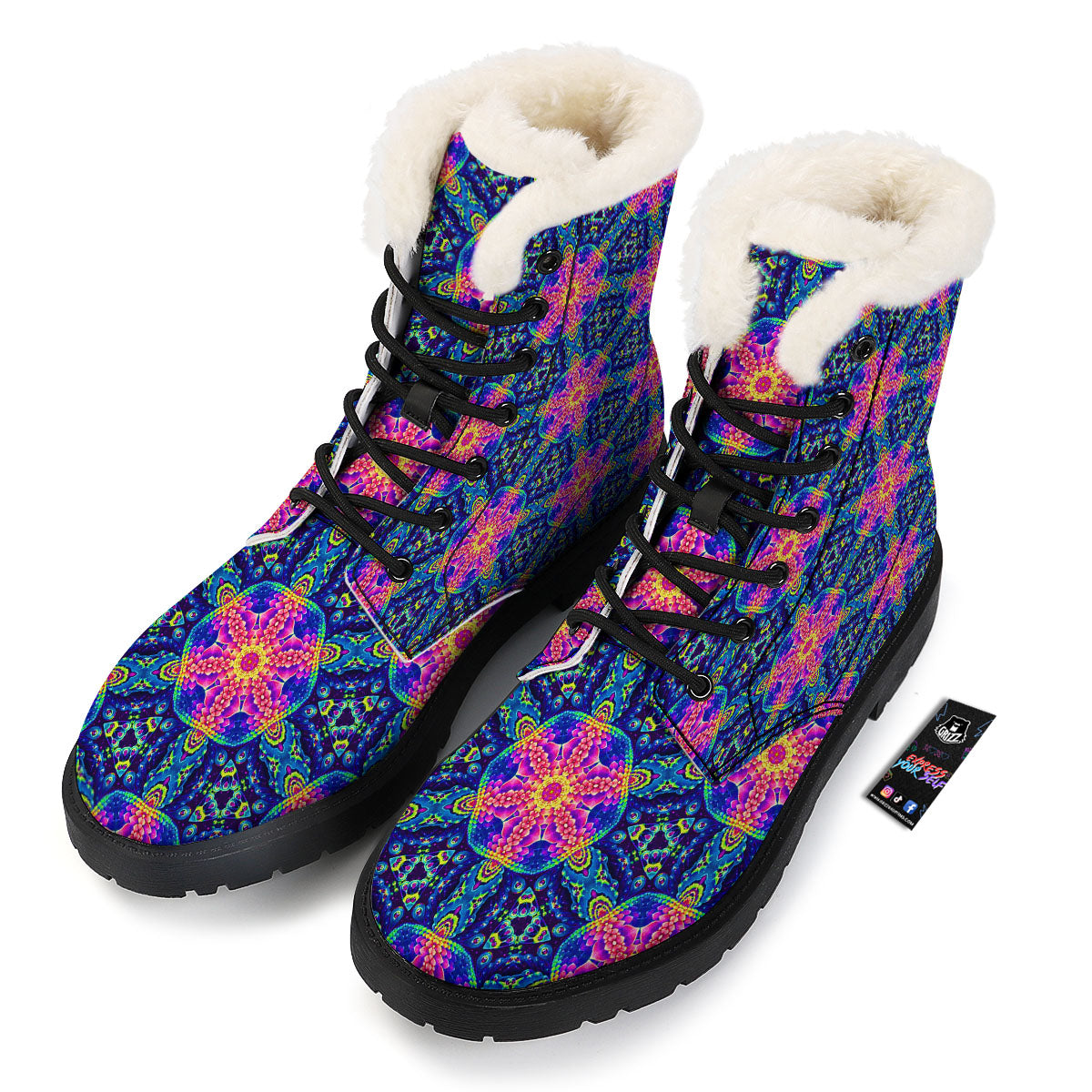 Kaleidoscope Psychedelic Print Pattern Winter Boots-grizzshop