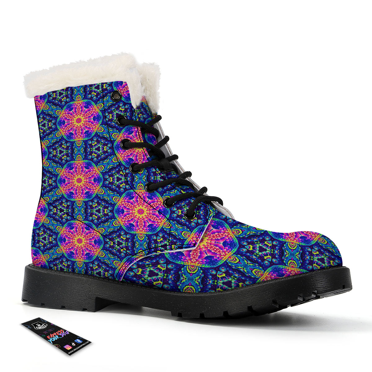 Kaleidoscope Psychedelic Print Pattern Winter Boots-grizzshop