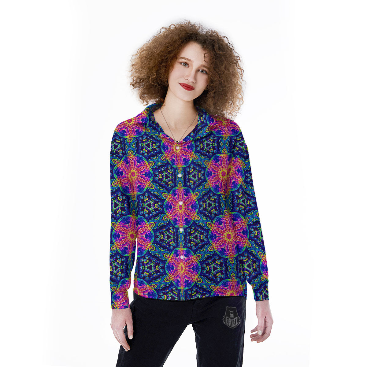 Kaleidoscope Psychedelic Print Pattern Women's Long Sleeve Shirts-grizzshop