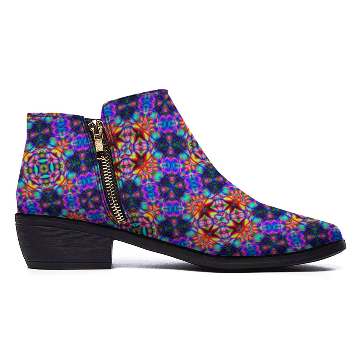 Kaleidoscope Rainbow Print Pattern Ankle Boots-grizzshop