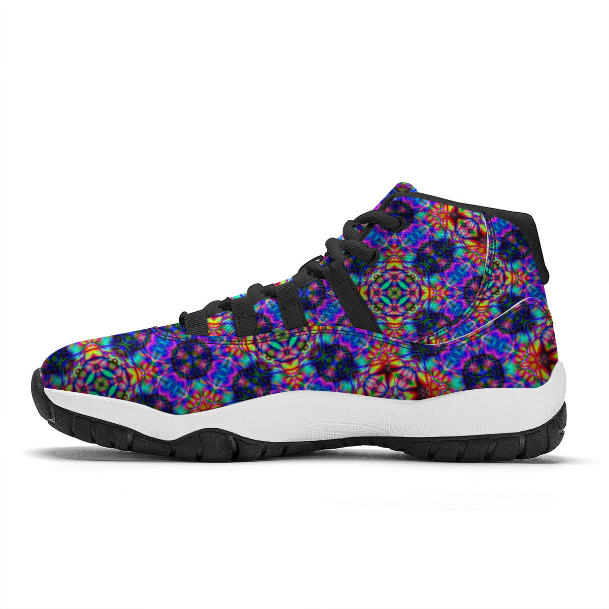 Kaleidoscope Rainbow Print Pattern Black Bball Shoes-grizzshop