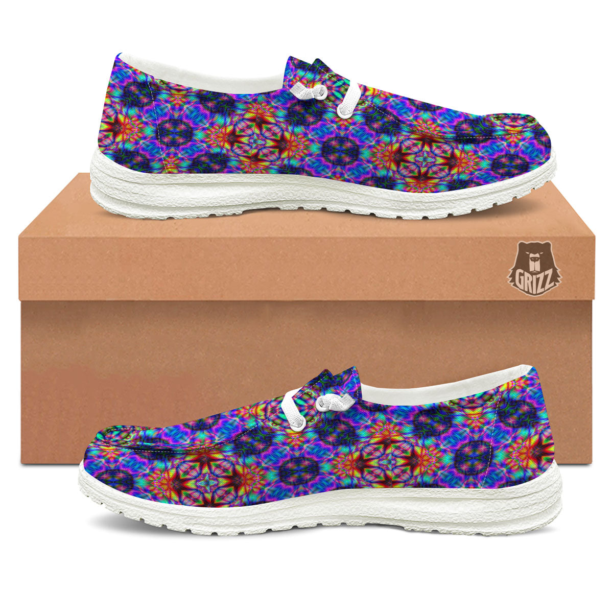 Kaleidoscope Rainbow Print Pattern Black Loafers-grizzshop