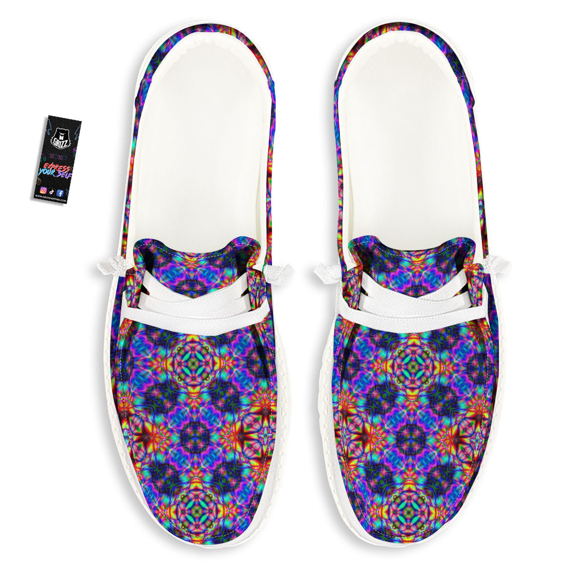 Kaleidoscope Rainbow Print Pattern Black Loafers-grizzshop