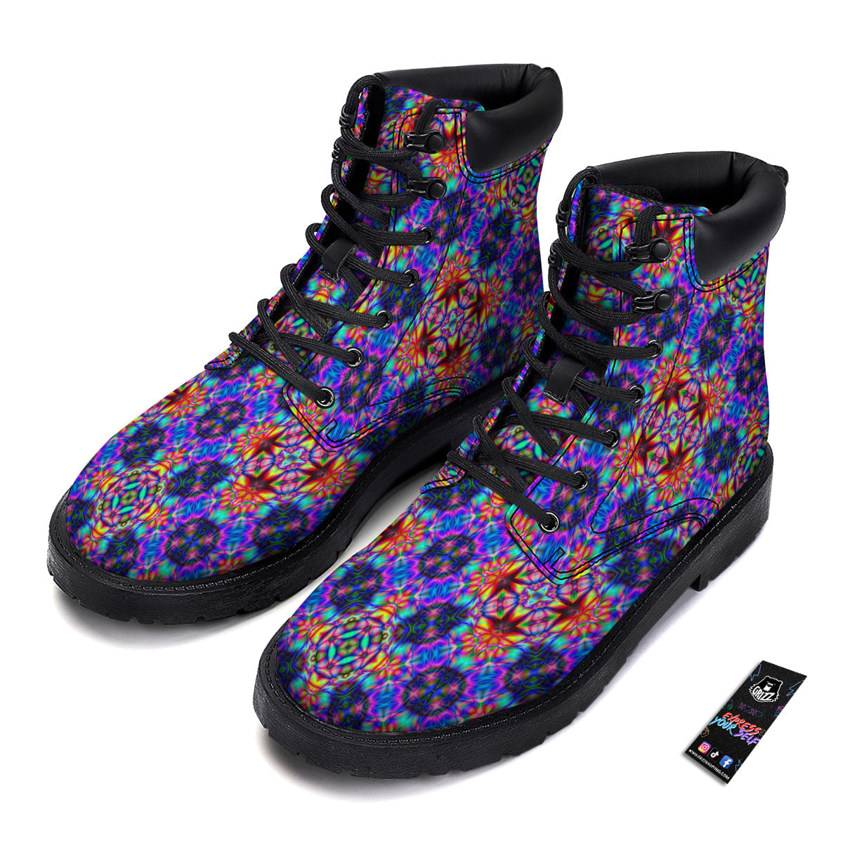 Kaleidoscope Rainbow Print Pattern Boots-grizzshop