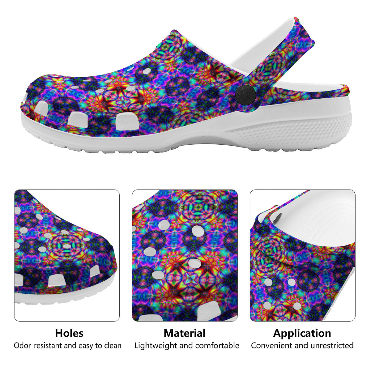 Kaleidoscope Rainbow Print Pattern Clog-grizzshop