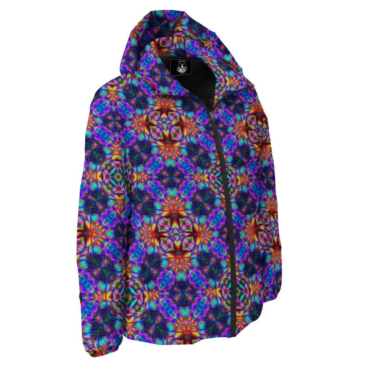 Kaleidoscope Rainbow Print Pattern Down Jacket-grizzshop