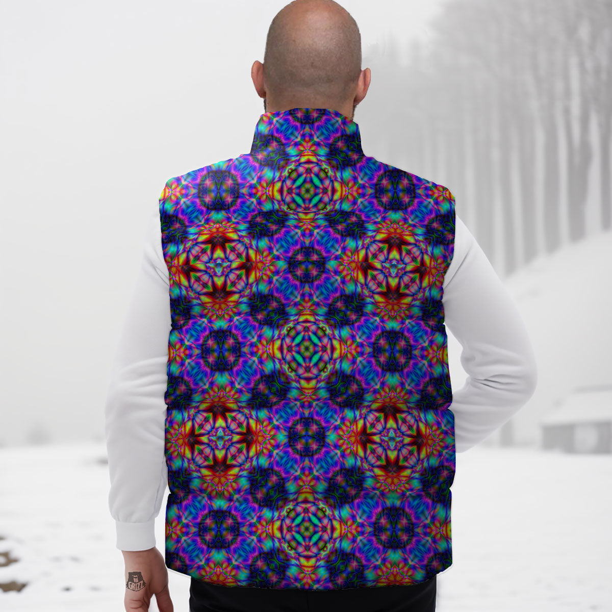 Kaleidoscope Rainbow Print Pattern Down Vest-grizzshop