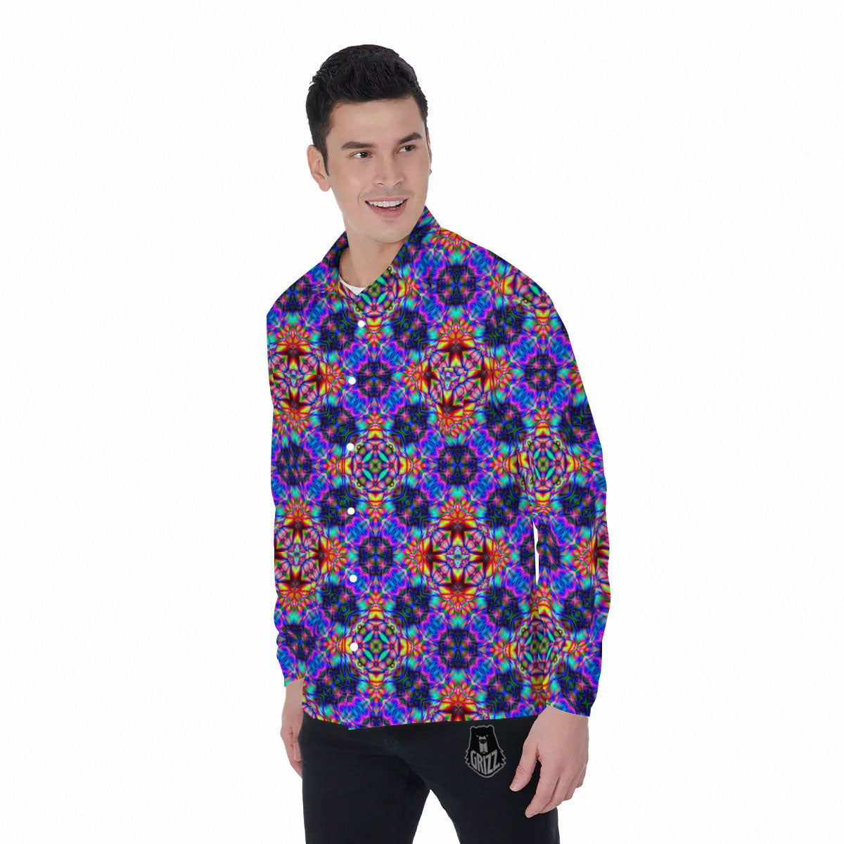 Kaleidoscope Rainbow Print Pattern Men's Long Sleeve Shirts-grizzshop