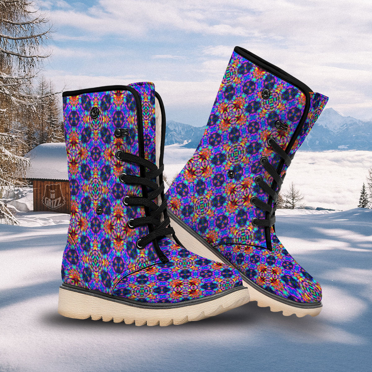 Kaleidoscope Rainbow Print Pattern Snow Boots-grizzshop