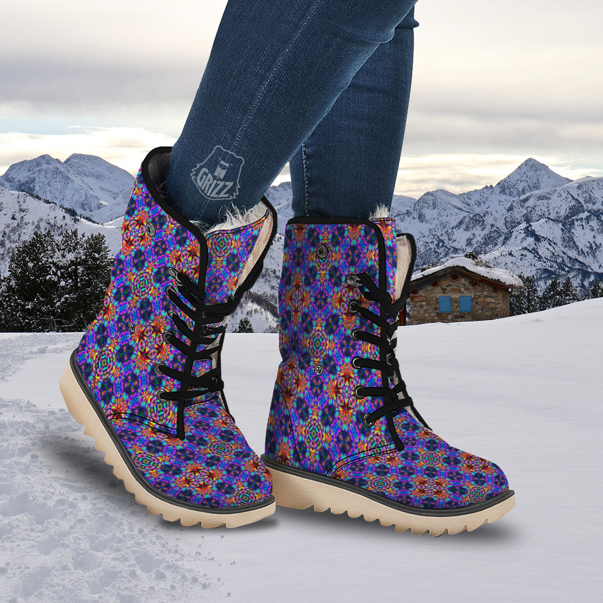 Kaleidoscope Rainbow Print Pattern Snow Boots-grizzshop