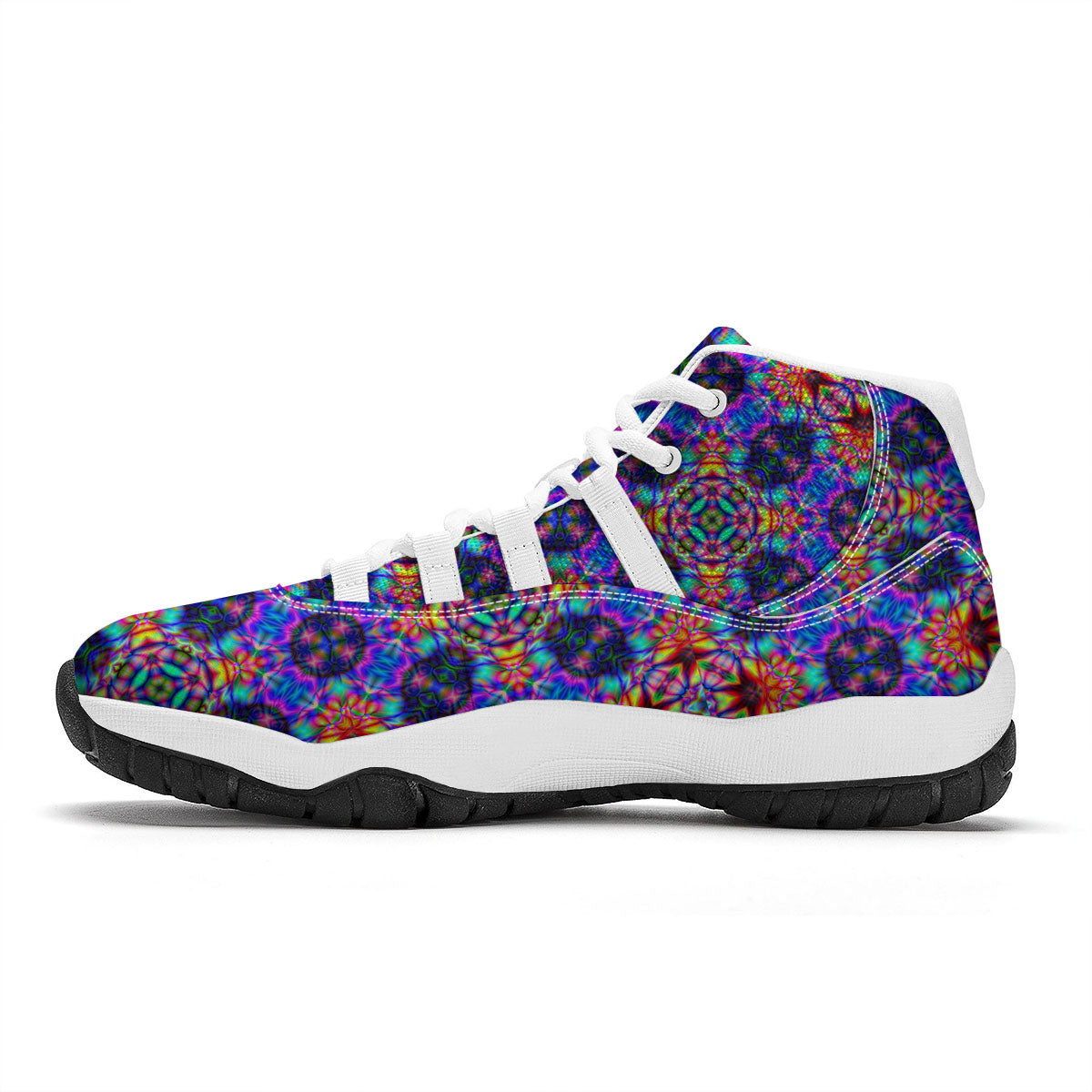 Kaleidoscope Rainbow Print Pattern White Bball Shoes-grizzshop