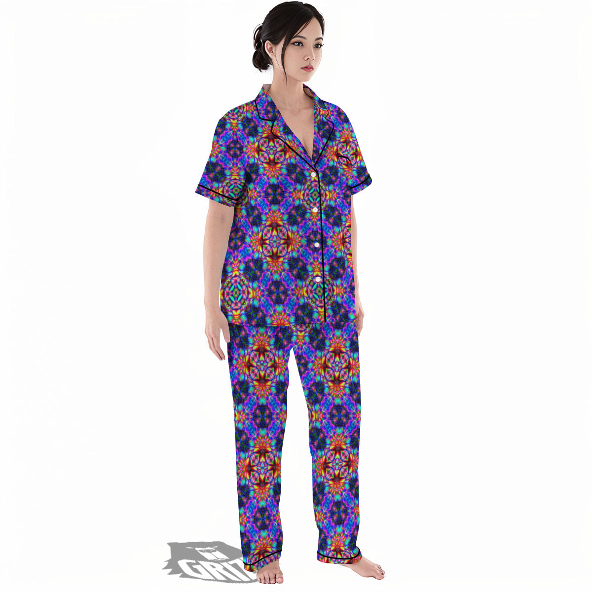 Kaleidoscope Rainbow Print Pattern Women's Pajamas Set-grizzshop