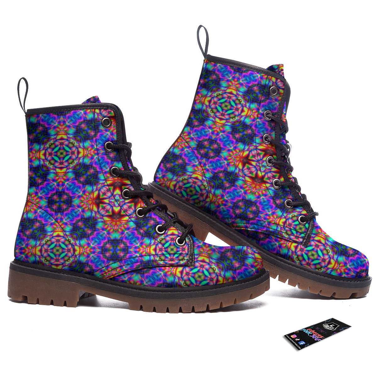 Kaleidoscope Rainbow Print Pattern Work Boots-grizzshop