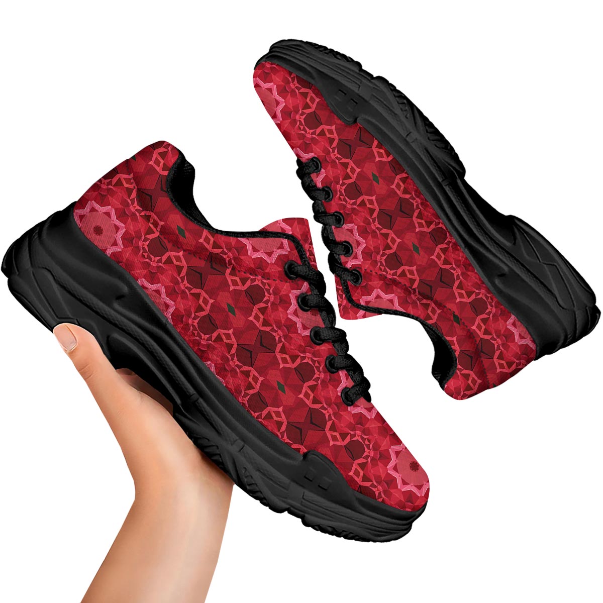 Kaleidoscope Red Print Pattern Black Chunky Shoes-grizzshop