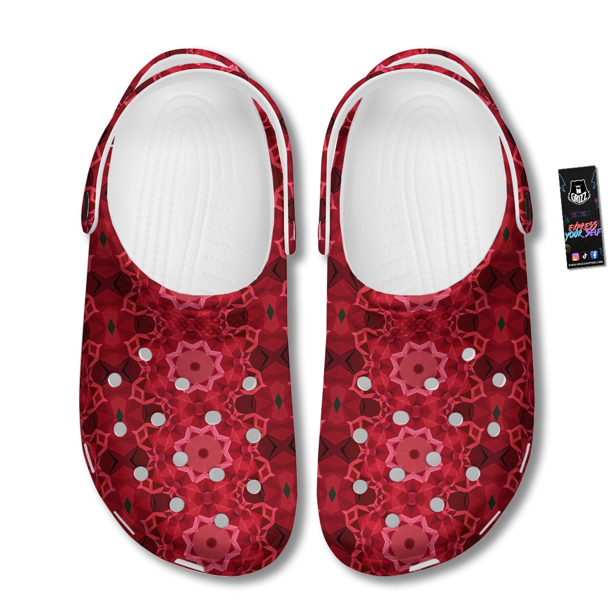 Kaleidoscope Red Print Pattern Clog-grizzshop