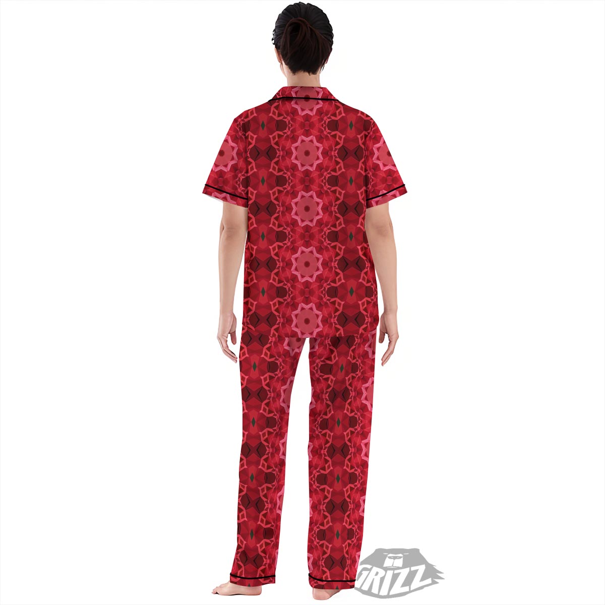 Kaleidoscope Red Print Pattern Women's Pajamas Set-grizzshop