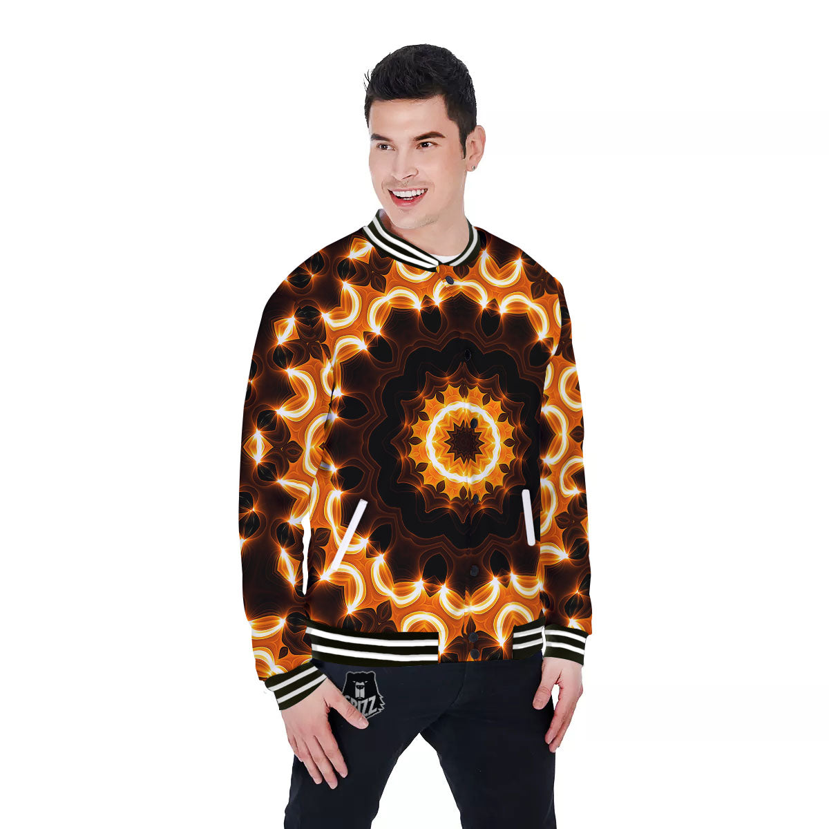 Kaleidoscope Shiny Print Baseball Jacket-grizzshop