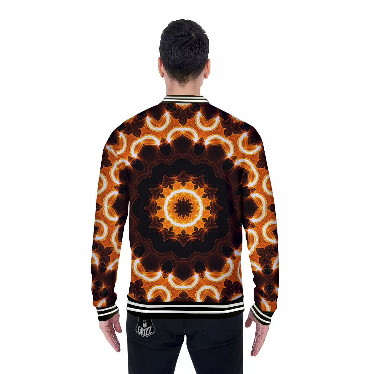Kaleidoscope Shiny Print Baseball Jacket-grizzshop