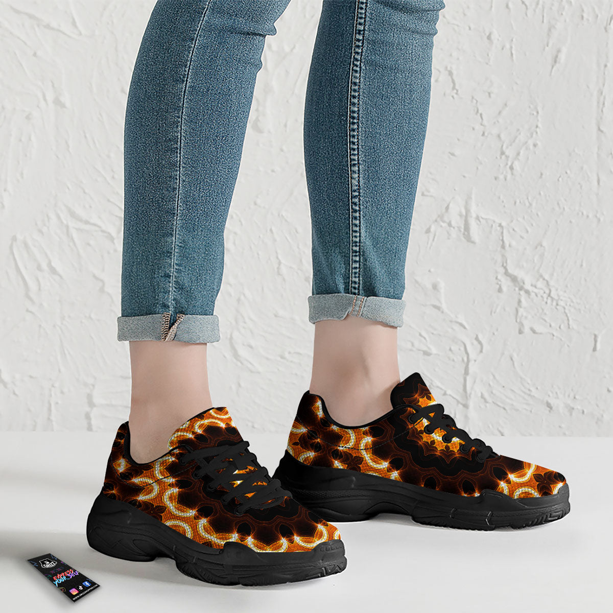 Kaleidoscope Shiny Print Black Chunky Shoes-grizzshop