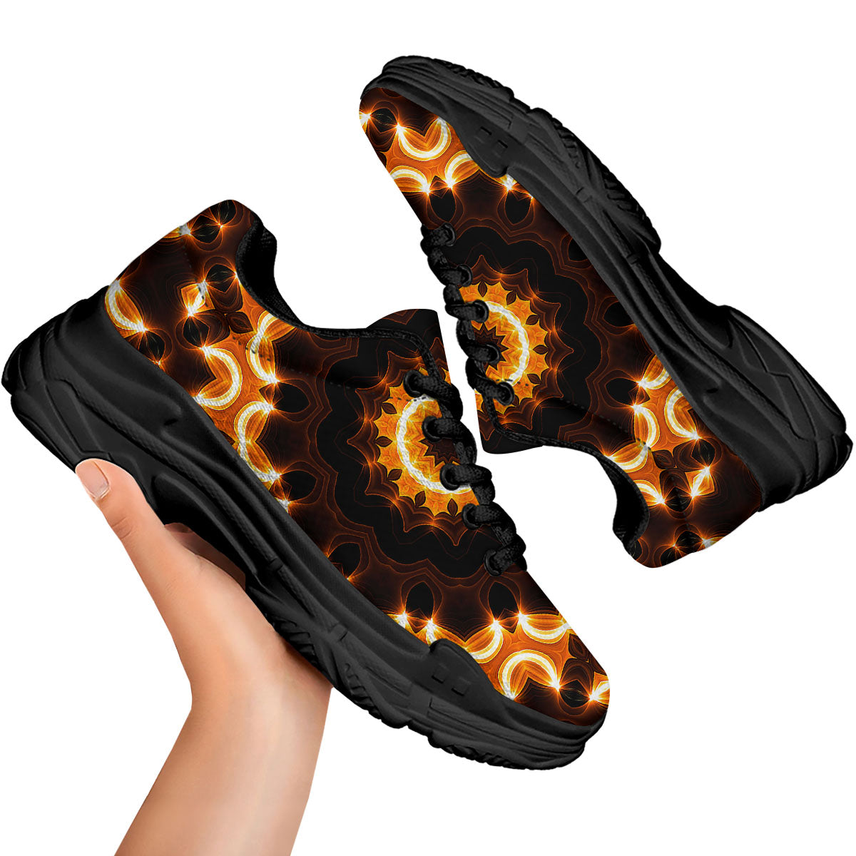 Kaleidoscope Shiny Print Black Chunky Shoes-grizzshop