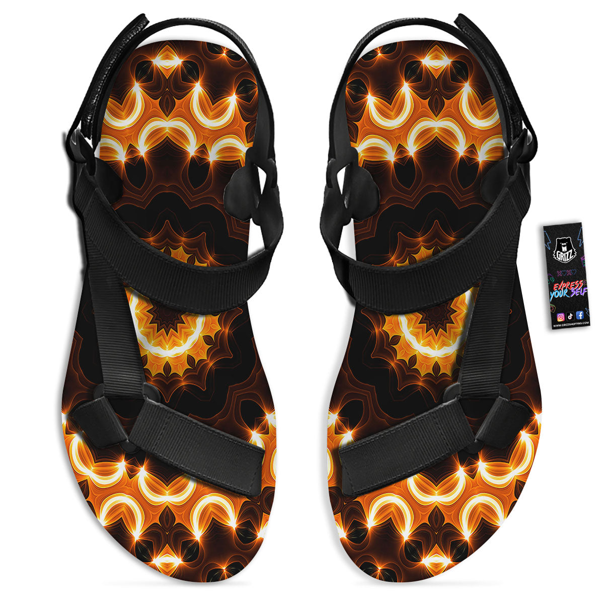 Kaleidoscope Shiny Print Black Open Toe Sandals-grizzshop