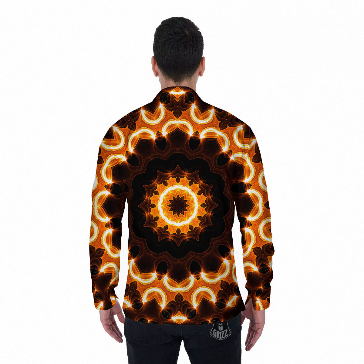 Kaleidoscope Shiny Print Men's Long Sleeve Shirts-grizzshop