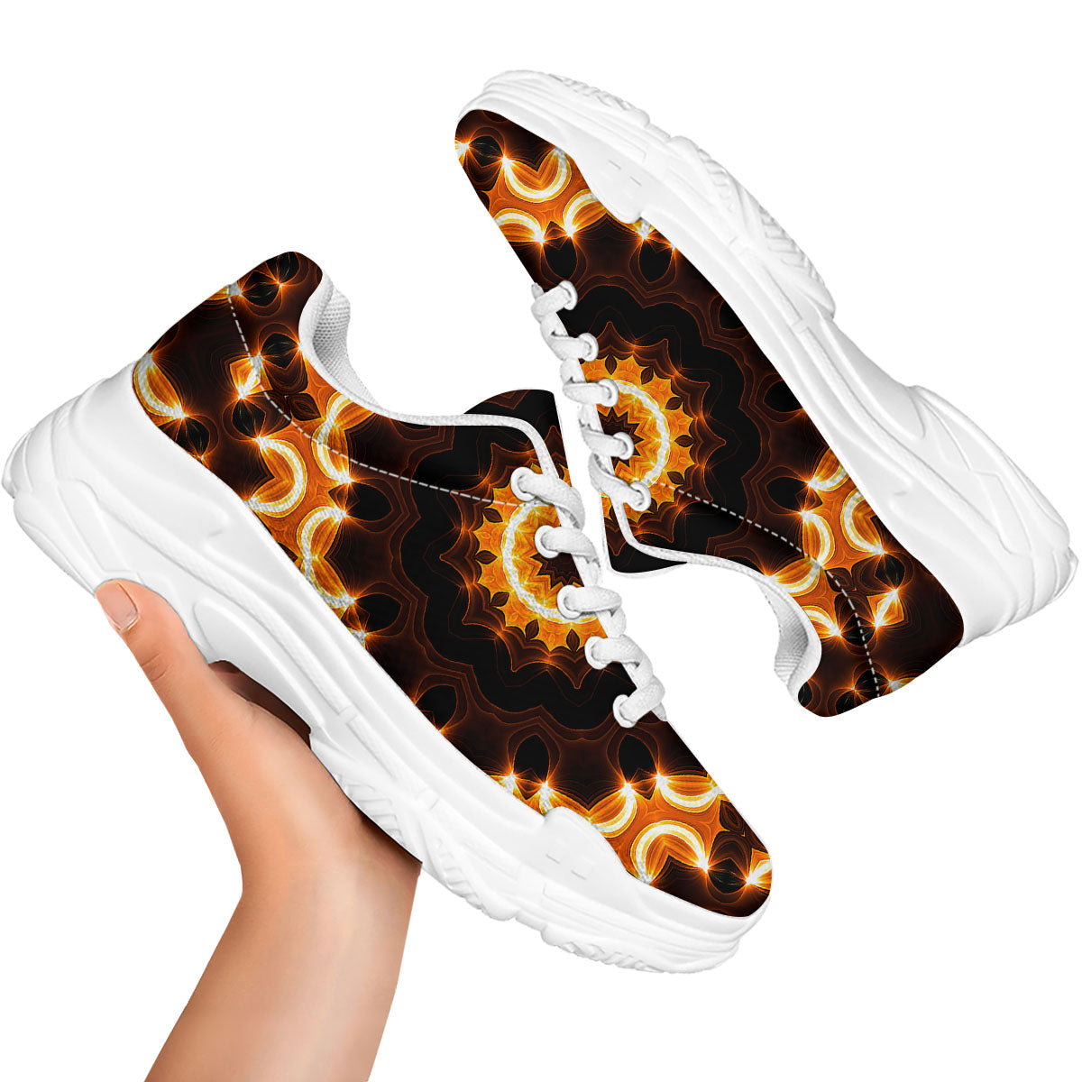 Kaleidoscope Shiny Print White Chunky Shoes-grizzshop