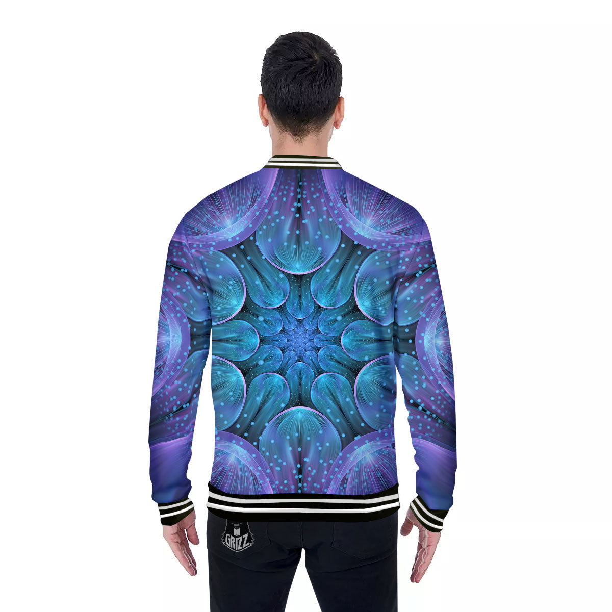 Kaleidoscope Sparkle Print Baseball Jacket-grizzshop