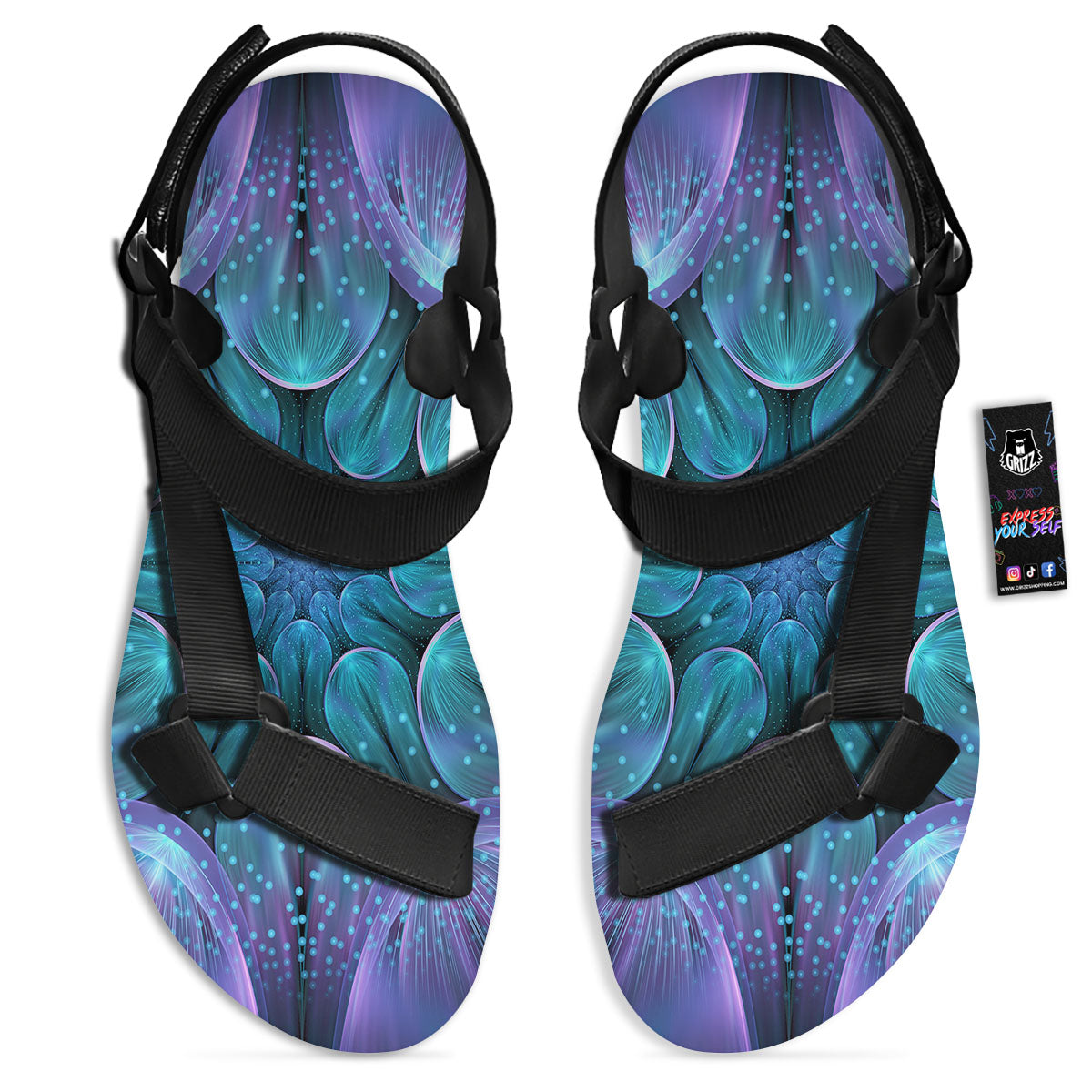 Kaleidoscope Sparkle Print Black Open Toe Sandals-grizzshop