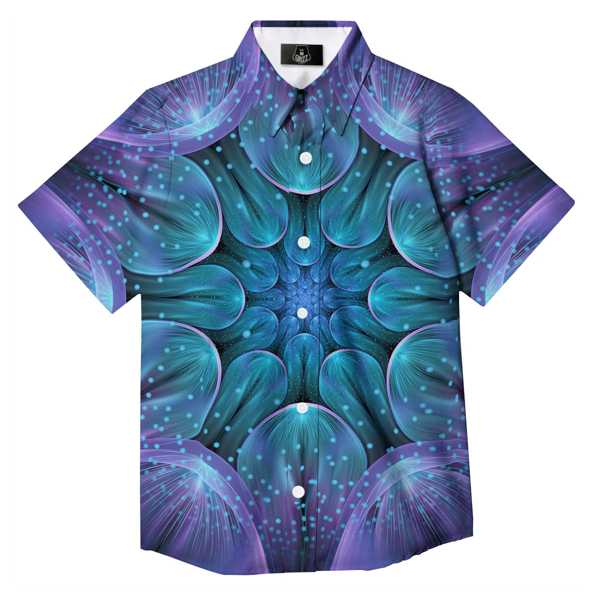 Kaleidoscope Sparkle Print Button Up Shirt-grizzshop