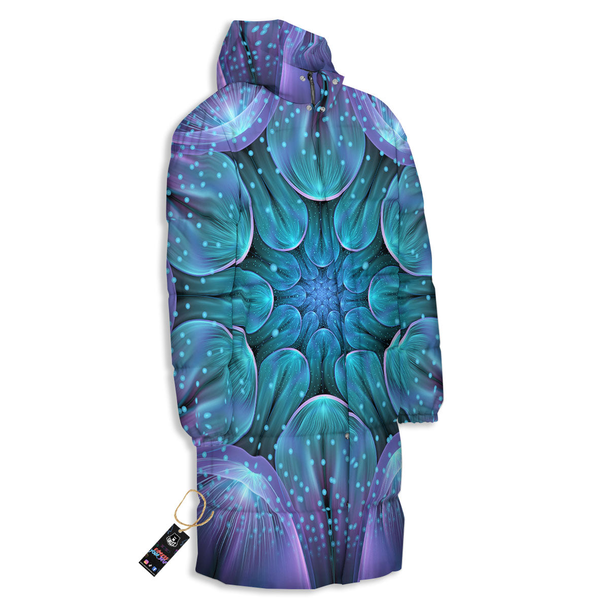 Kaleidoscope Sparkle Print Long Down Jacket-grizzshop