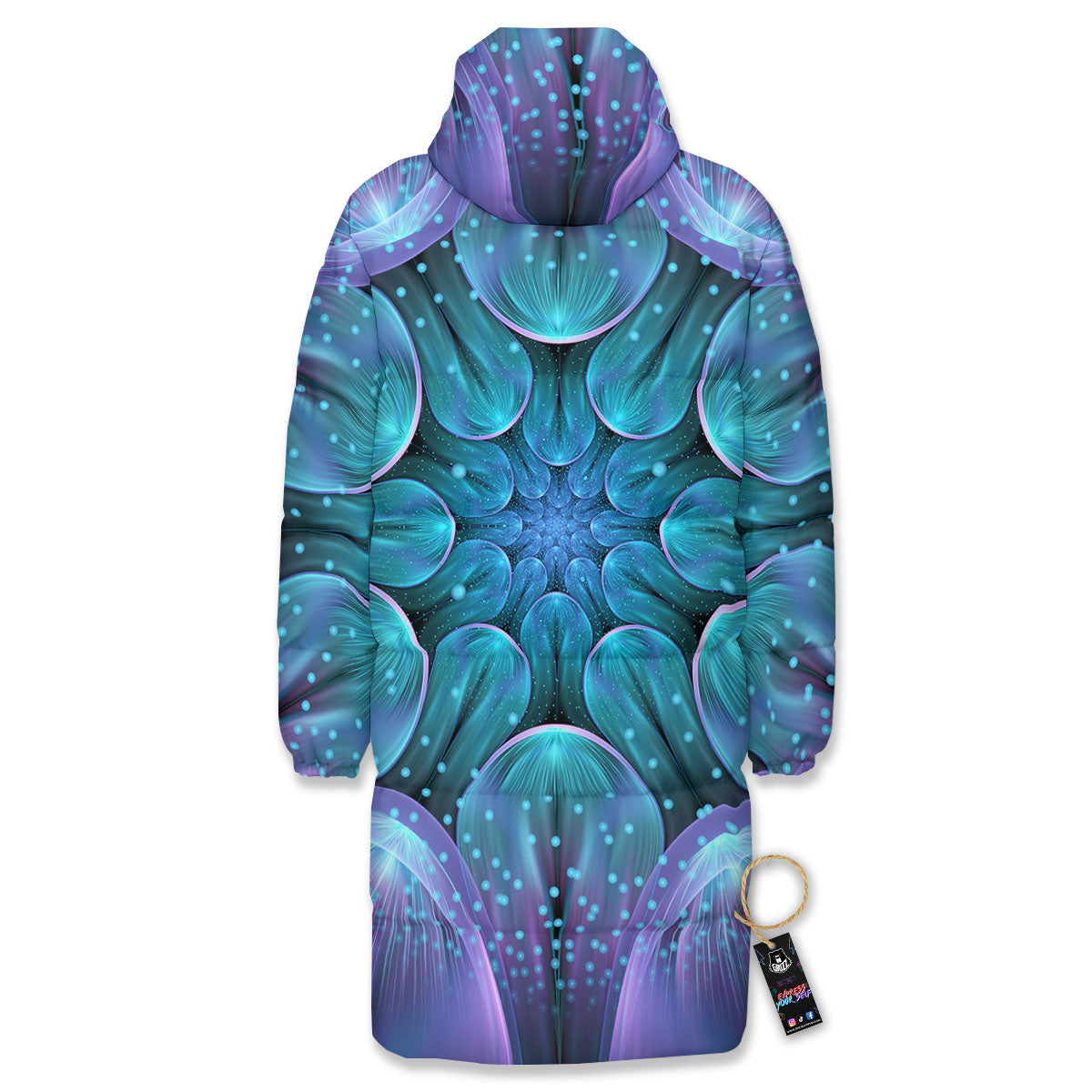 Kaleidoscope Sparkle Print Long Down Jacket-grizzshop
