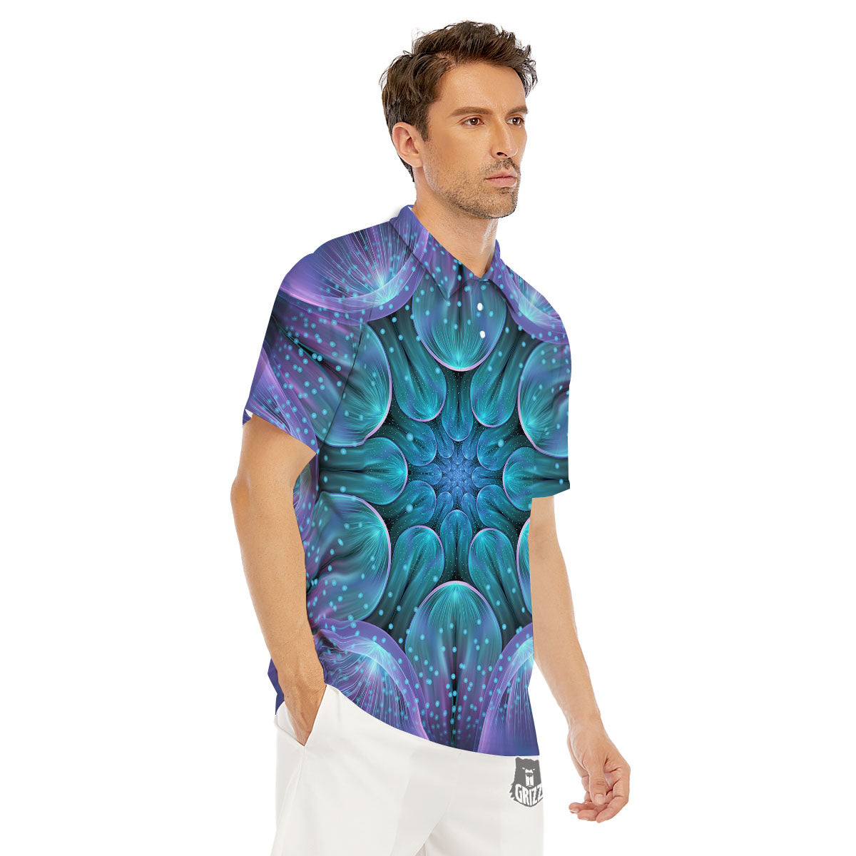Kaleidoscope Sparkle Print Men's Golf Shirts-grizzshop