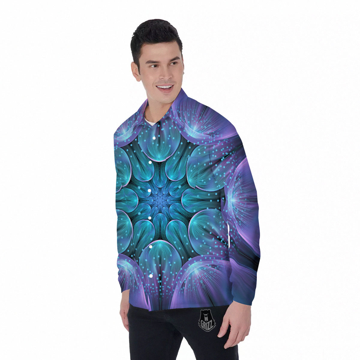 Kaleidoscope Sparkle Print Men's Long Sleeve Shirts-grizzshop