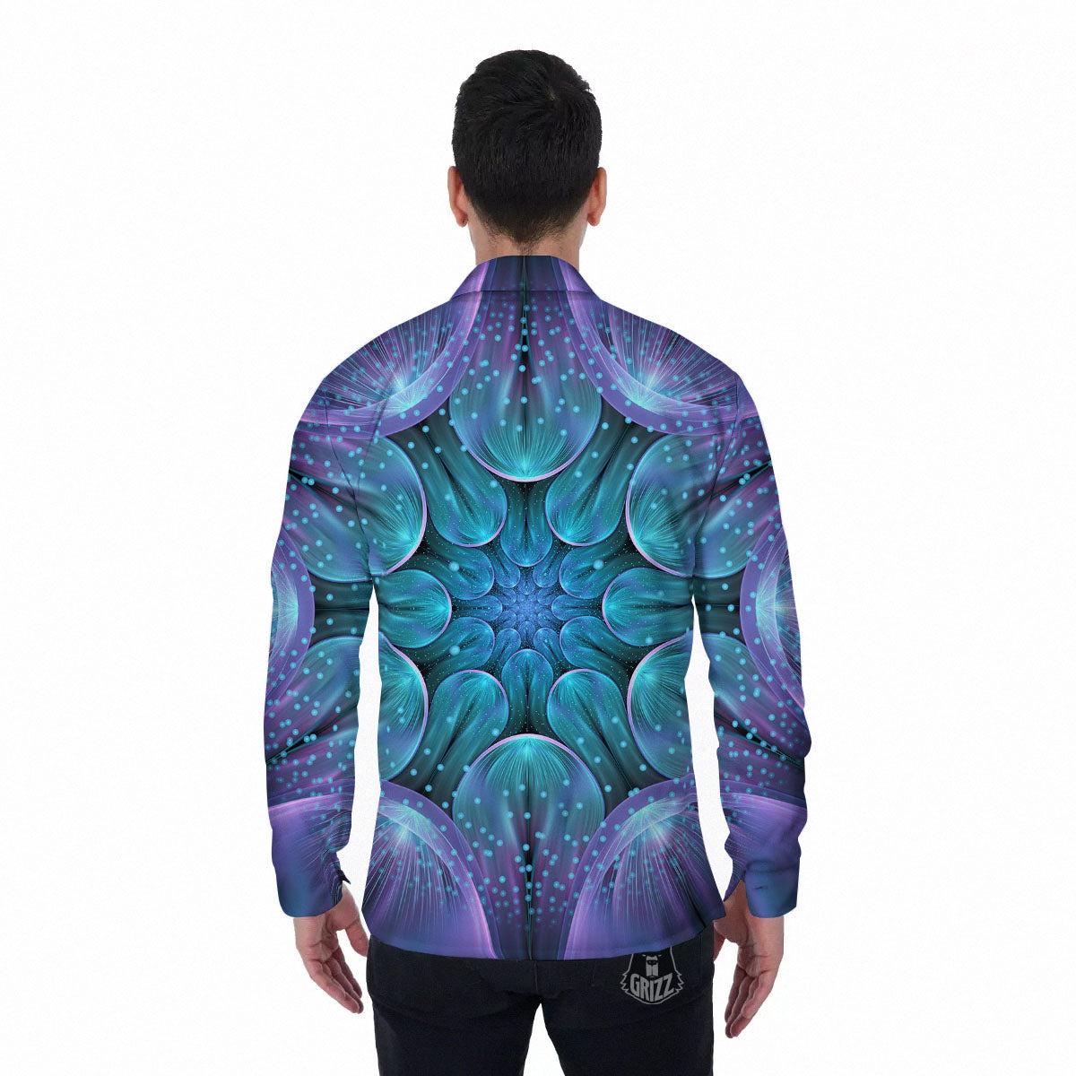 Kaleidoscope Sparkle Print Men's Long Sleeve Shirts-grizzshop