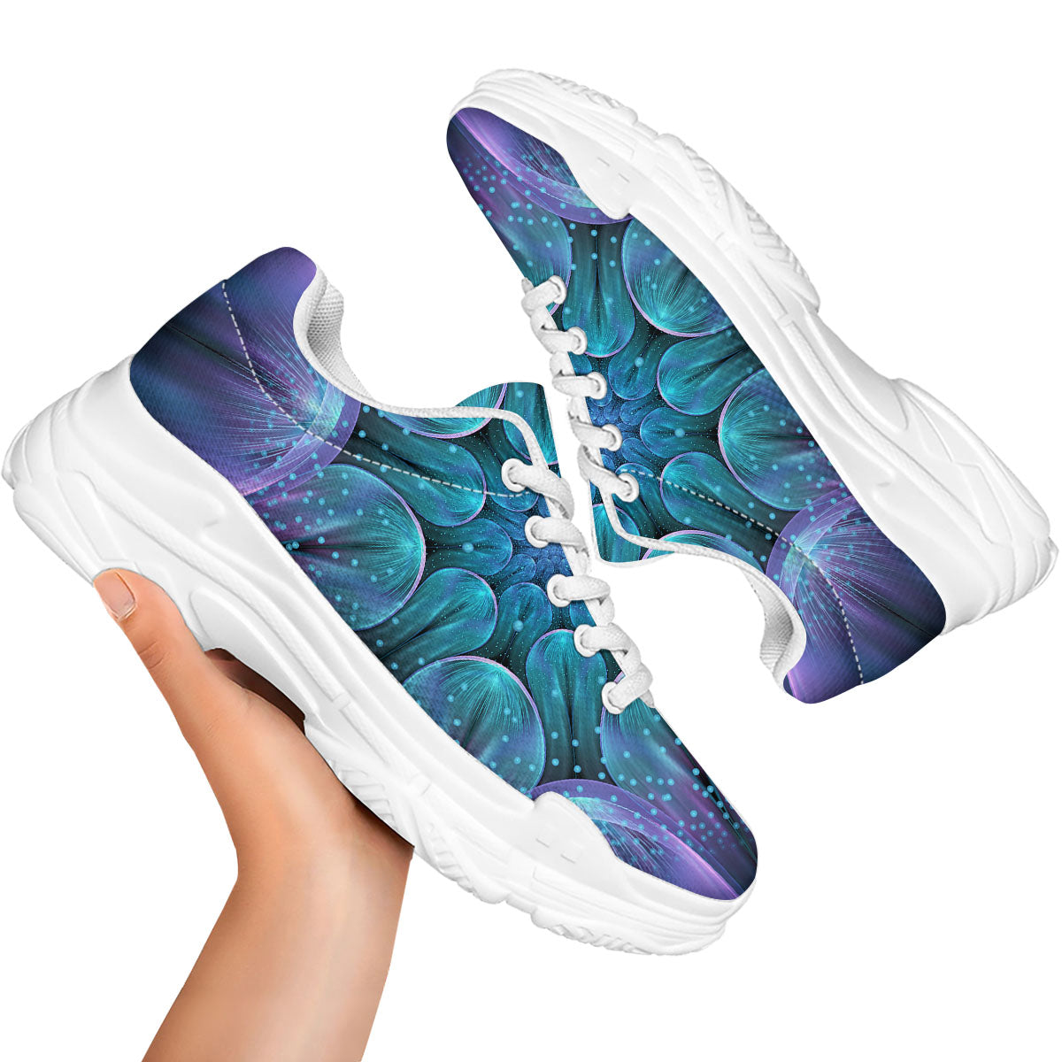Kaleidoscope Sparkle Print White Chunky Shoes-grizzshop