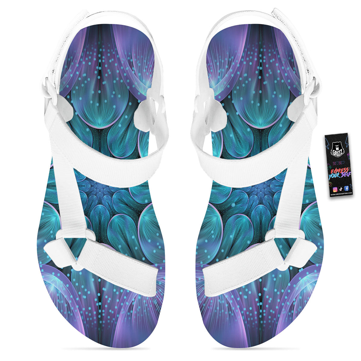 Kaleidoscope Sparkle Print White Open Toe Sandals-grizzshop