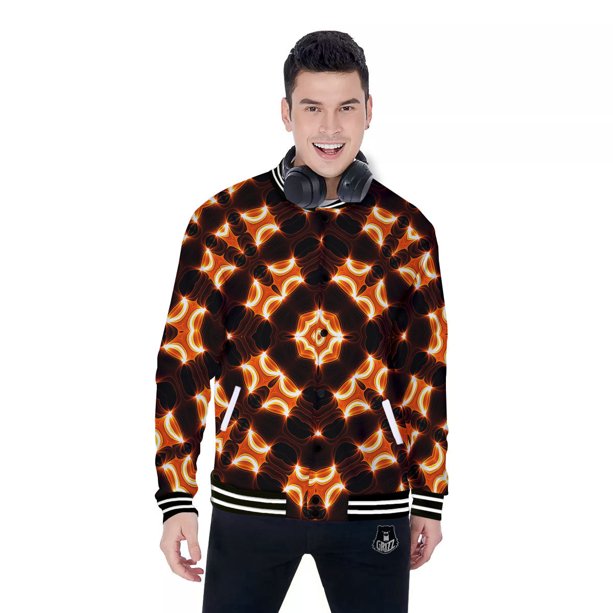 Kaleidoscope Spot Yellow Print Baseball Jacket-grizzshop