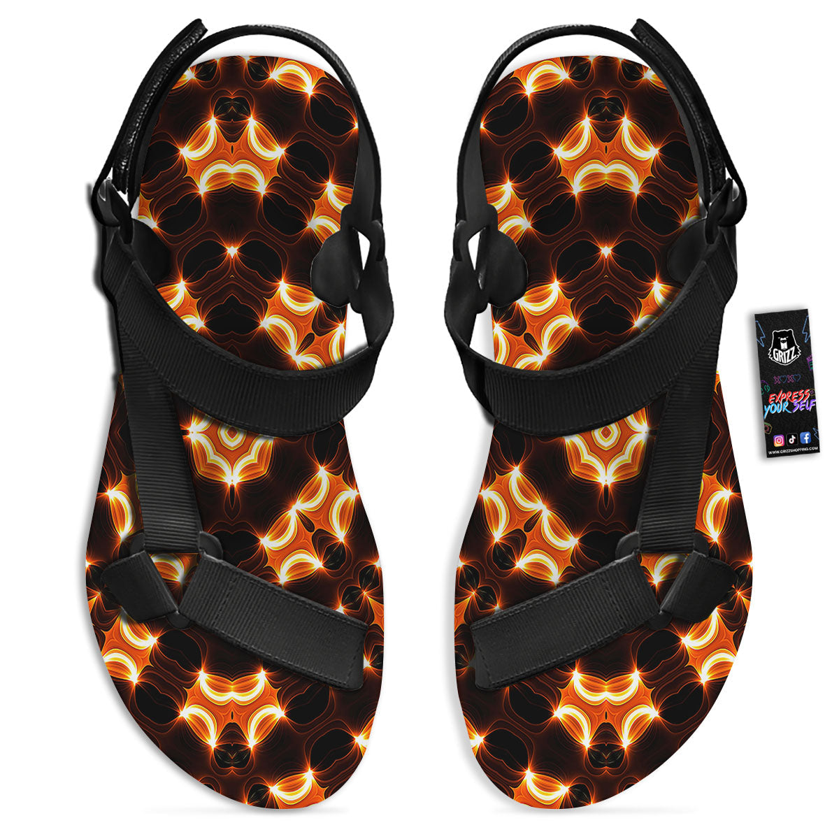 Kaleidoscope Spot Yellow Print Black Open Toe Sandals-grizzshop