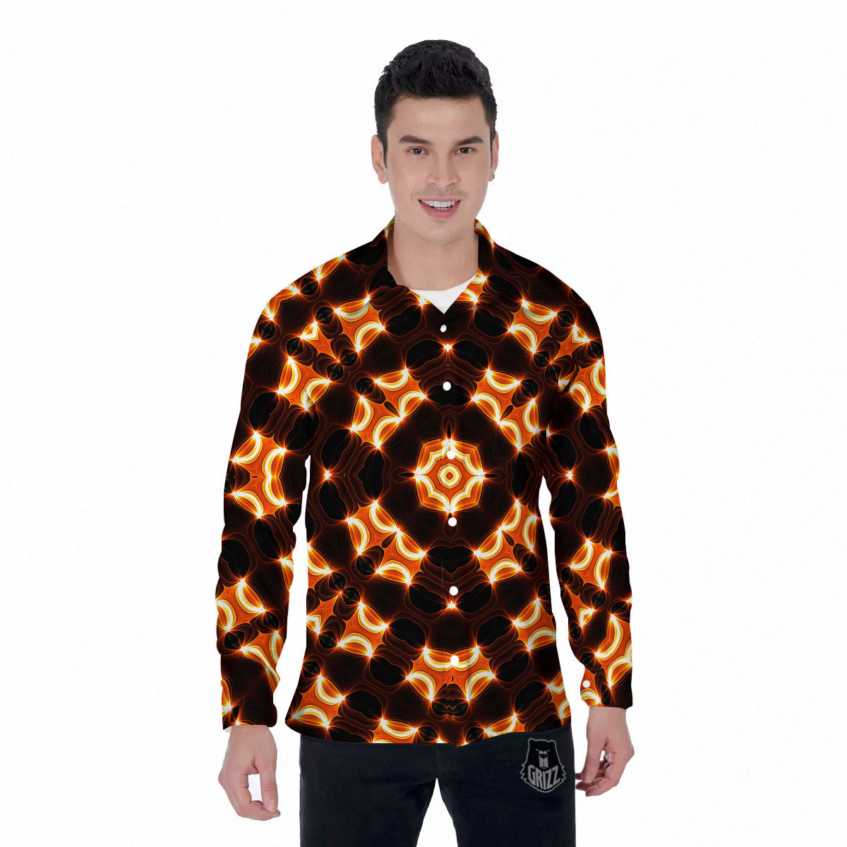 Kaleidoscope Spot Yellow Print Men's Long Sleeve Shirts-grizzshop