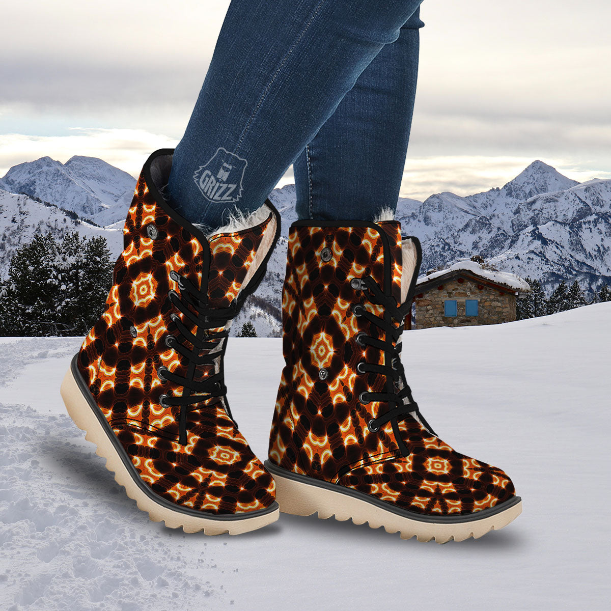 Kaleidoscope Spot Yellow Print Snow Boots-grizzshop