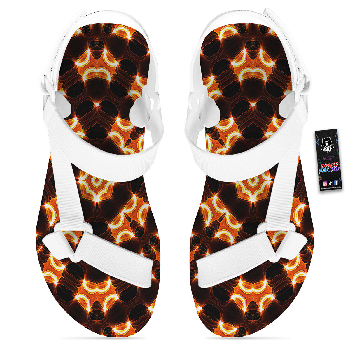 Kaleidoscope Spot Yellow Print White Open Toe Sandals-grizzshop