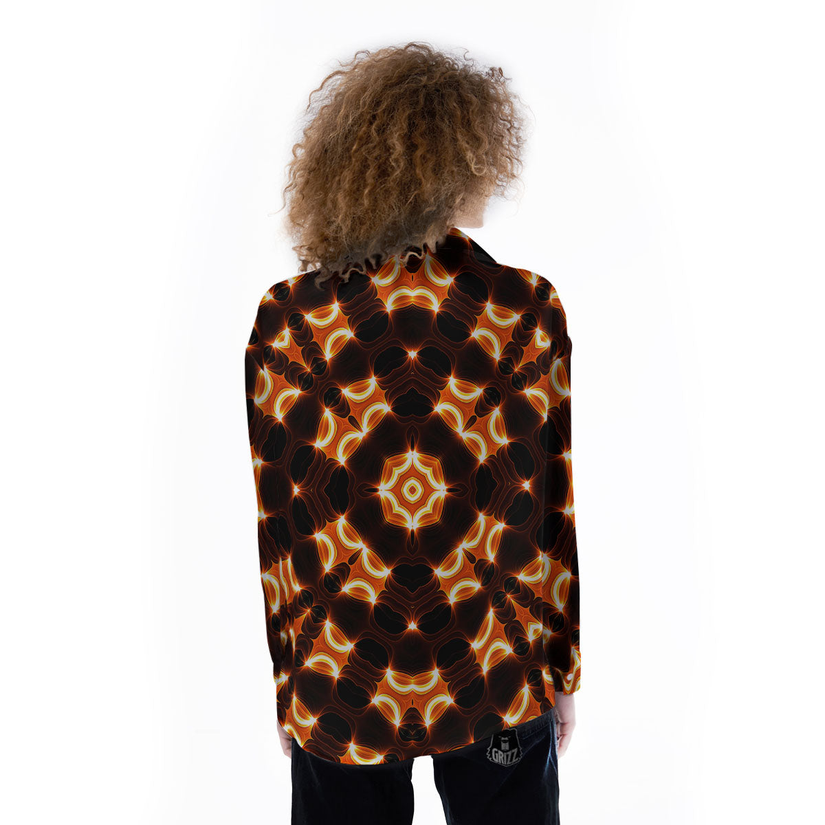 Kaleidoscope Spot Yellow Print Women's Long Sleeve Shirts-grizzshop